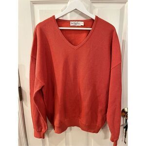 Vintage St. Croix Knits Orange Waffle Knit V-Neck Sweater XL EUC